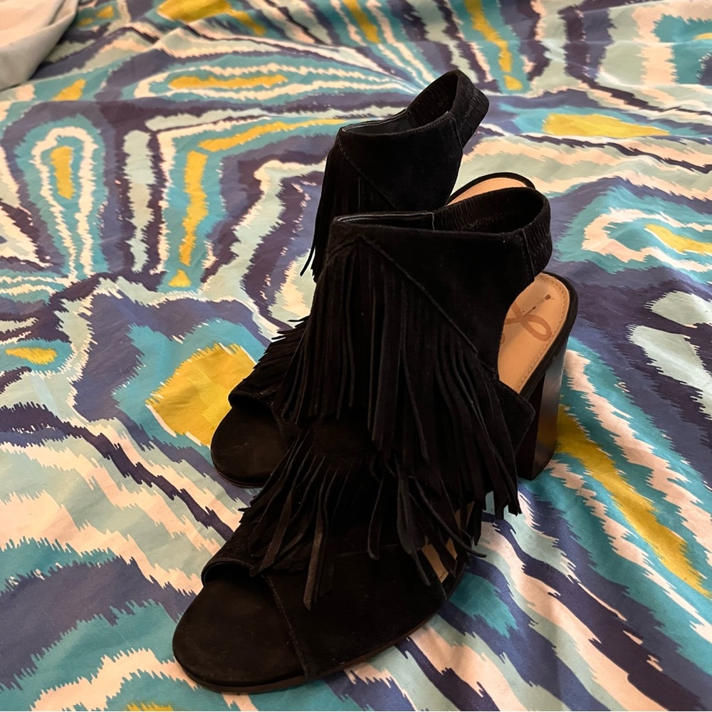 Suede Fringe Heels